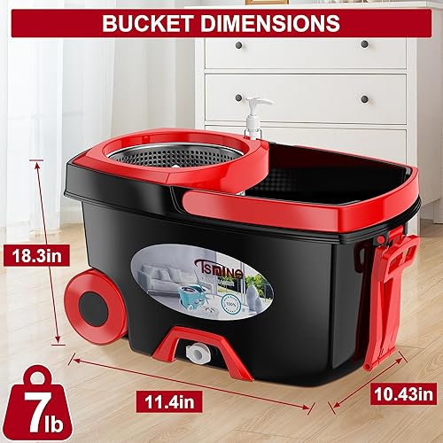 Miniatura 5 de FunClean - Trapeador giratorio y cubo, trapeador y cubo con escurridor para el hogar, herramienta de limpieza de piso giratorio de 360 grados con 6