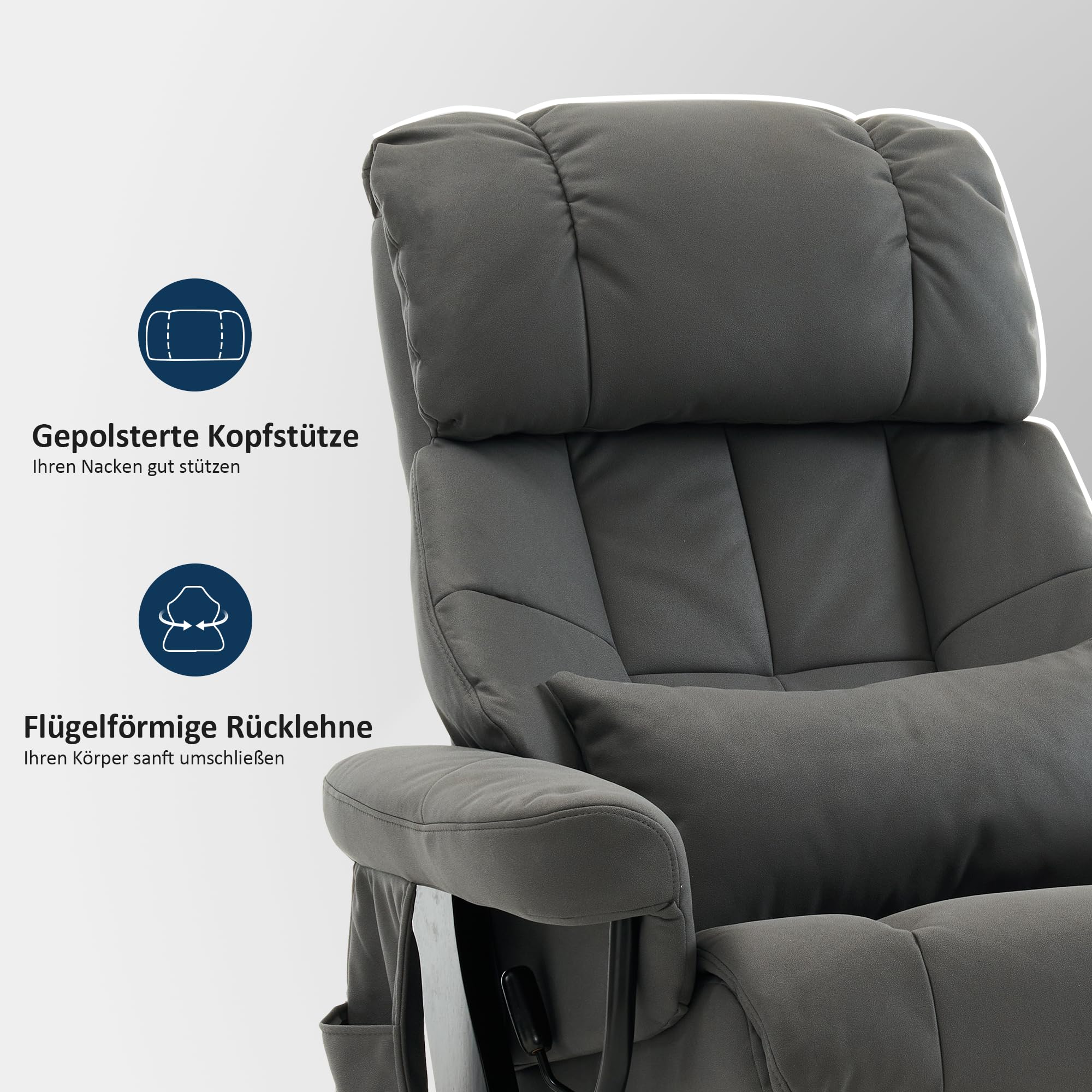 MCombo Relaxsessel mit Hocker Drehbare Fernsehsessel Liegefunktion Moderner TV-Sessel Stuhl Wohnzimmer Mikrofaser Grau