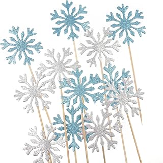 Frozen Cake Toppers Decorations, 20pcs Christmas Cupcake Toppers Snowflake Cake Decorations, Snowflake Cupcake Toppers for Christmas Birthday Wedding Party Blue & Silver