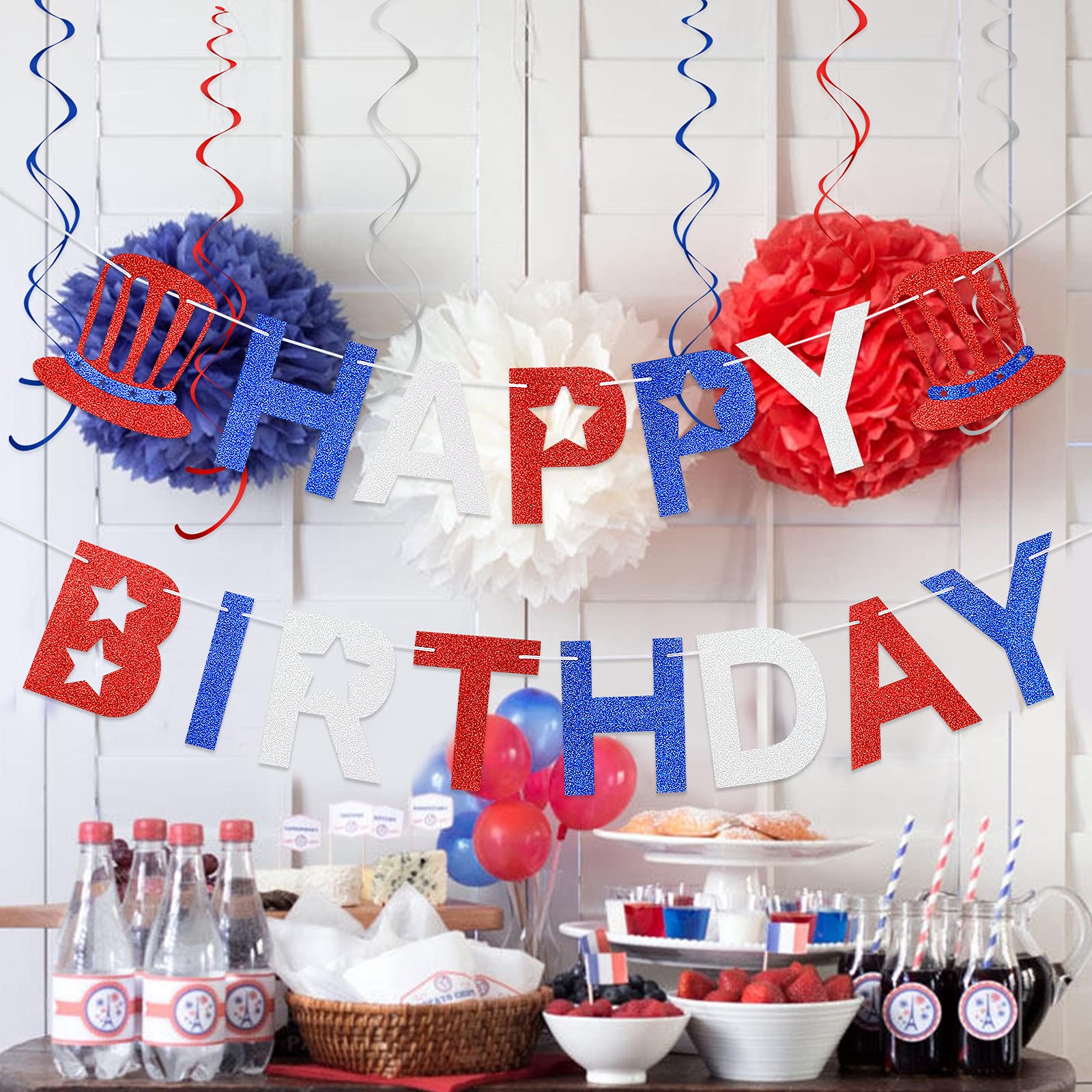 Deko Usa 4. Juli Happy Birthday Banner, Rot Weiß Und Blau Stern  Unabhaengigkeitstag Haengende Dekorationen, Patriotisches 4. Juli  Geburtstagsbanner Fuer Amerika National Memorial Day Party Dekorationen  4819981036 Deko Amerika Party, image size:1600x1600