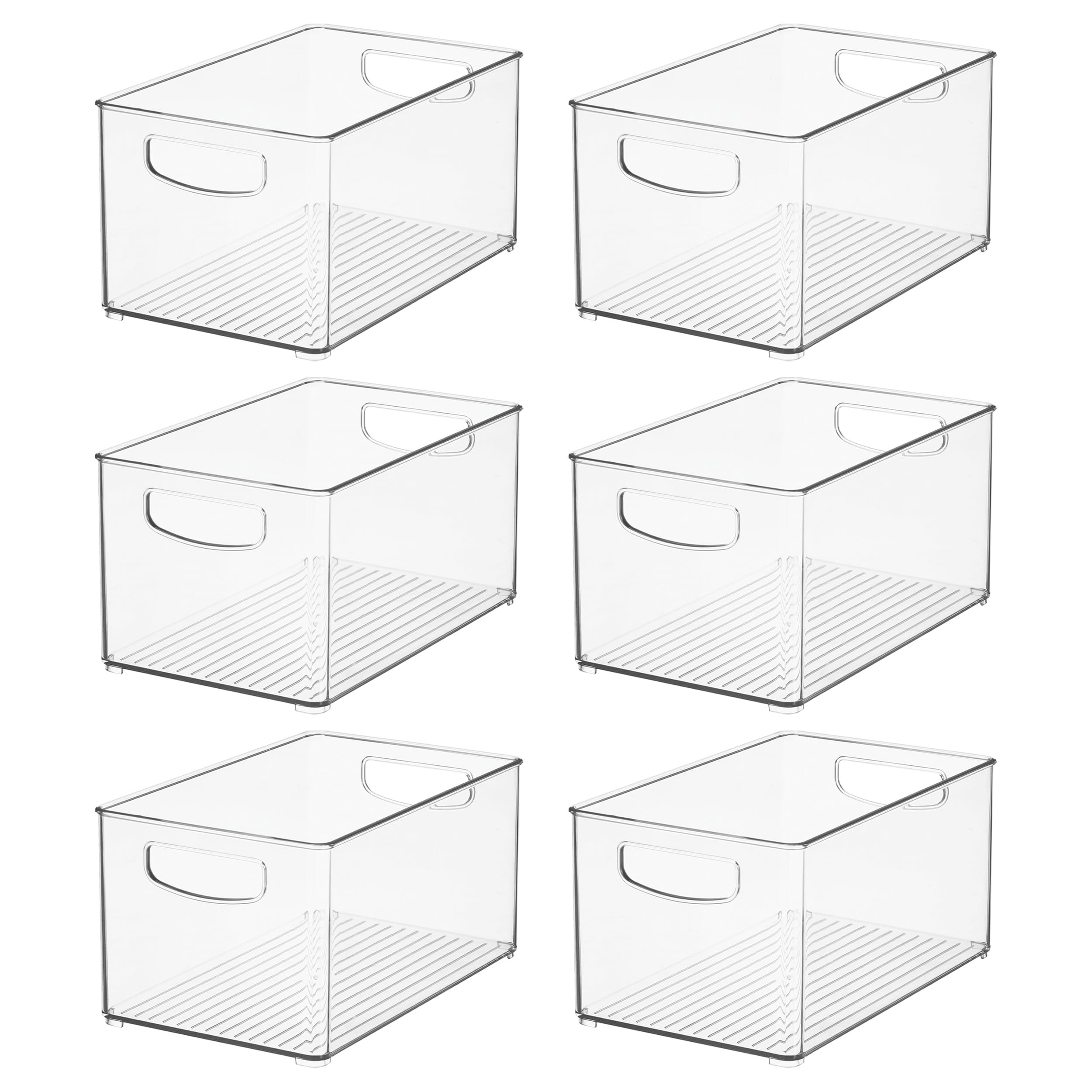 iDesign Juego de 6 organizadores de plástico reciclado con asas de fácil agarre para despensa y almacenamiento de cocina, congelador y frigorífico, transparente