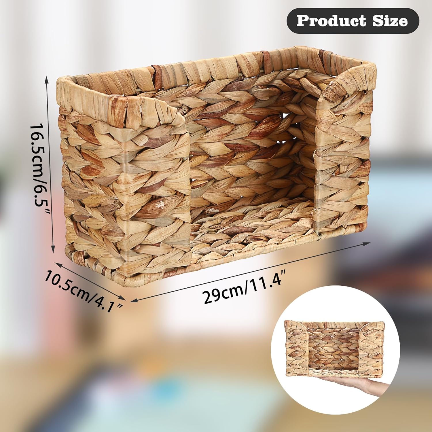 Sumnacon Paper Towel Dispenser Countertop Water Hyacinth Paper Towel Dispenser for Bathroom Toilet Kitchen Counter,Wicker Paper Towel Holder Countertop Fit for Multifold Paper Towel - Image 3