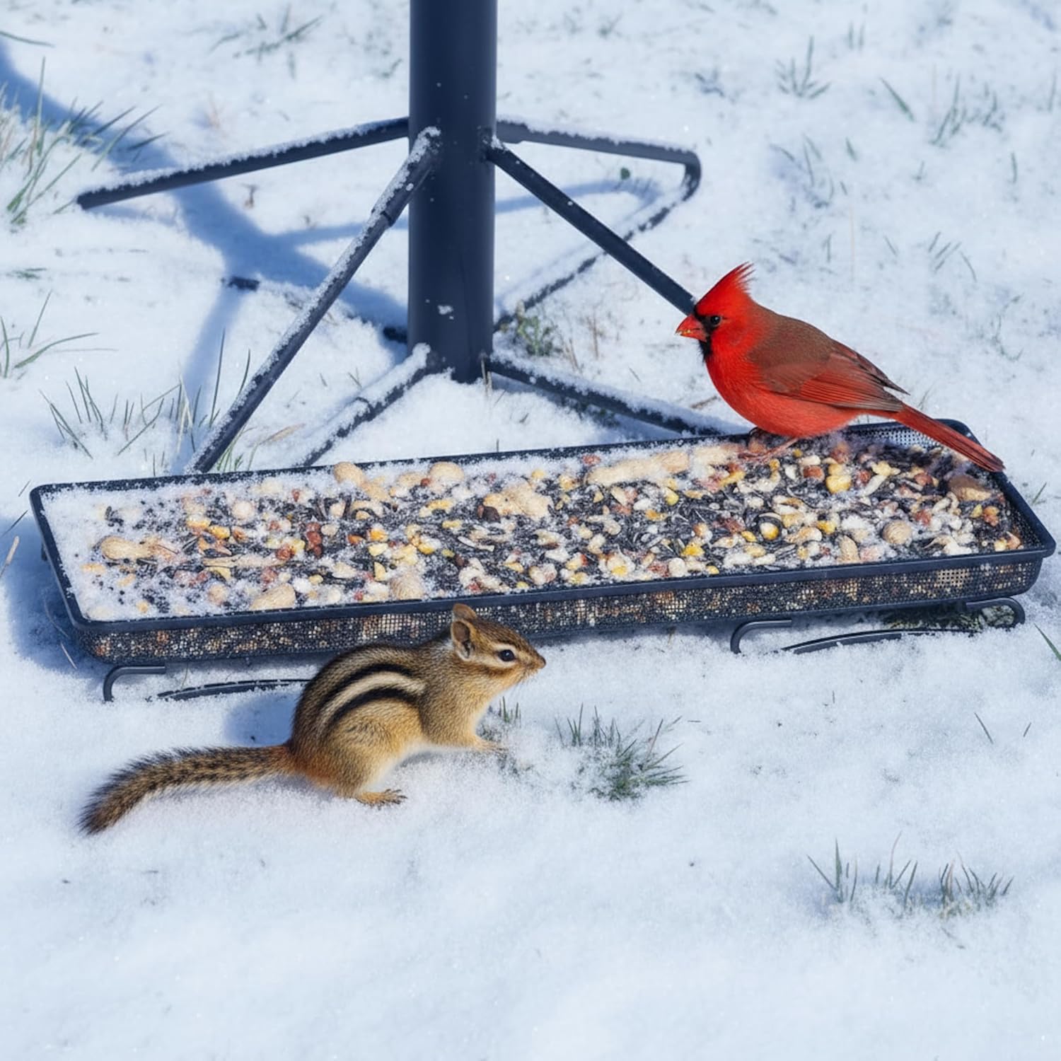 Mammoth Deck and Ground Feeder Tray - Metal Bird Feeder Tray for Cardinals, Finches Woodpeckers, Jays and Squirrels