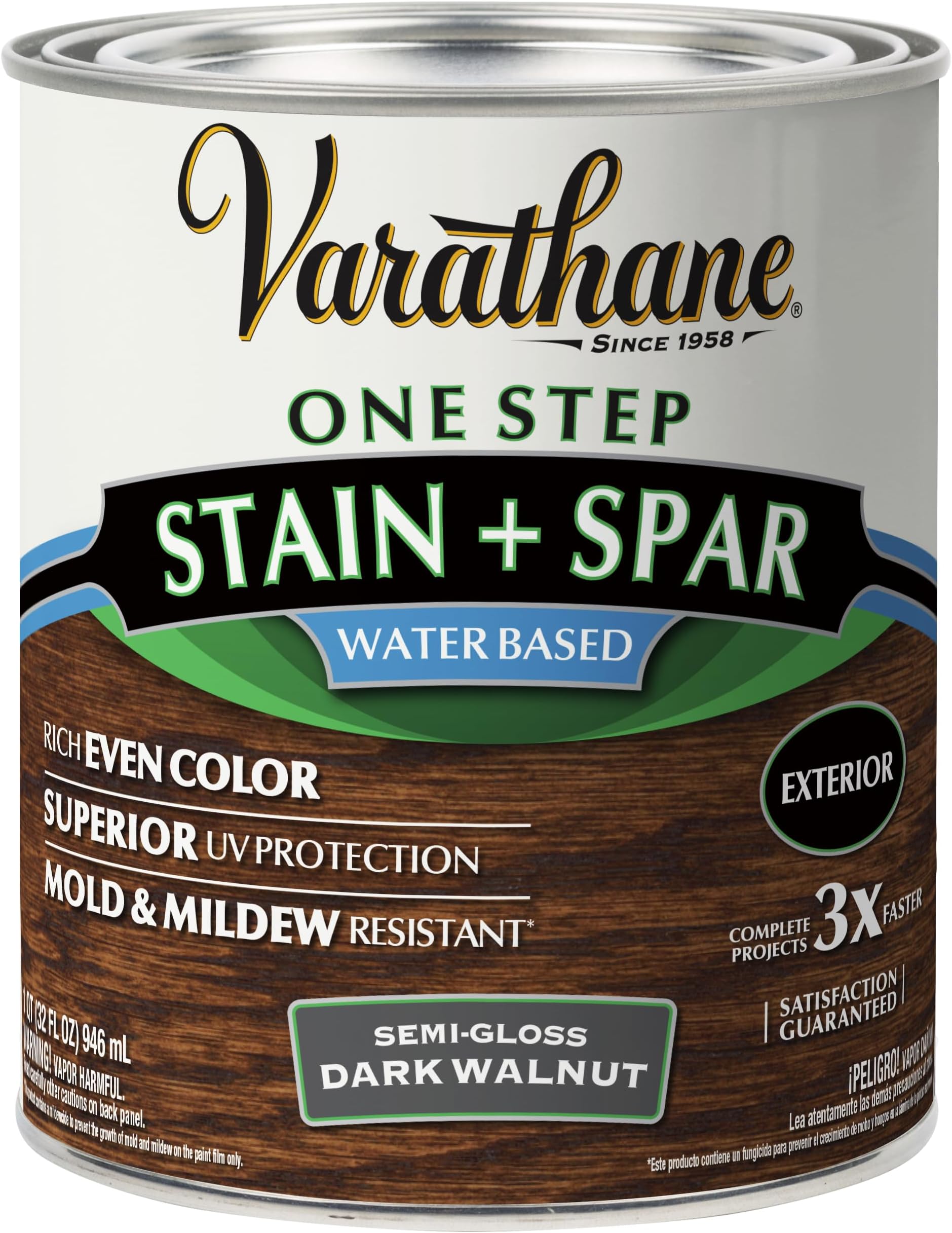 Varathane Semi-Gloss Water-Based Exterior Spar Urethane, Quart, Dark Walnut