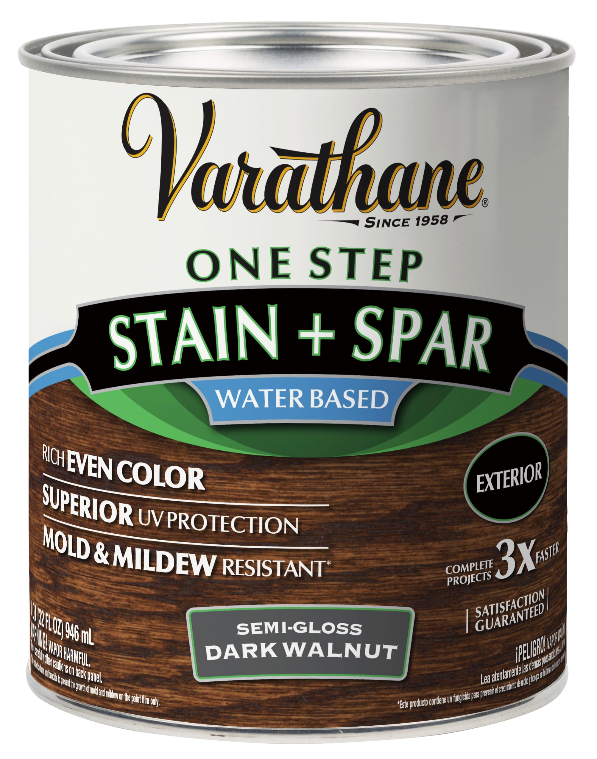 Varathane Semi-Gloss Water-Based Exterior Spar Urethane, Quart, Dark Walnut