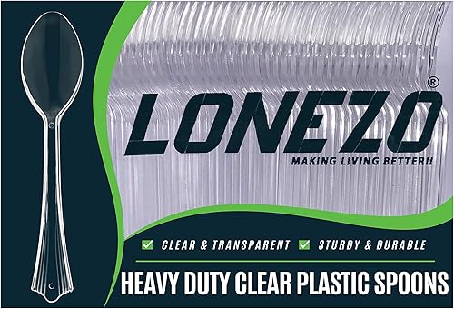 Lonezo 150 unidades Cucharas de plástico transparentes, desechables, ecológicas, desechables, resistentes a los golpes, cubiertos de plástico