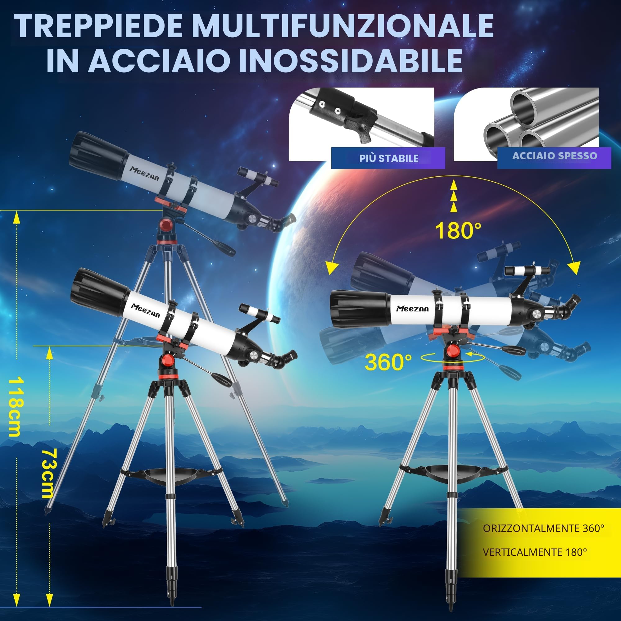 MEEZAA Telescopio, Telescopio Astronomico Professionale Potente per Adulti, 90 mm Apertura 800 mm AZ Mount Telescopi Rifrattori Portatile per Bambini e Principianti per Osservare la Luna e Pianeti