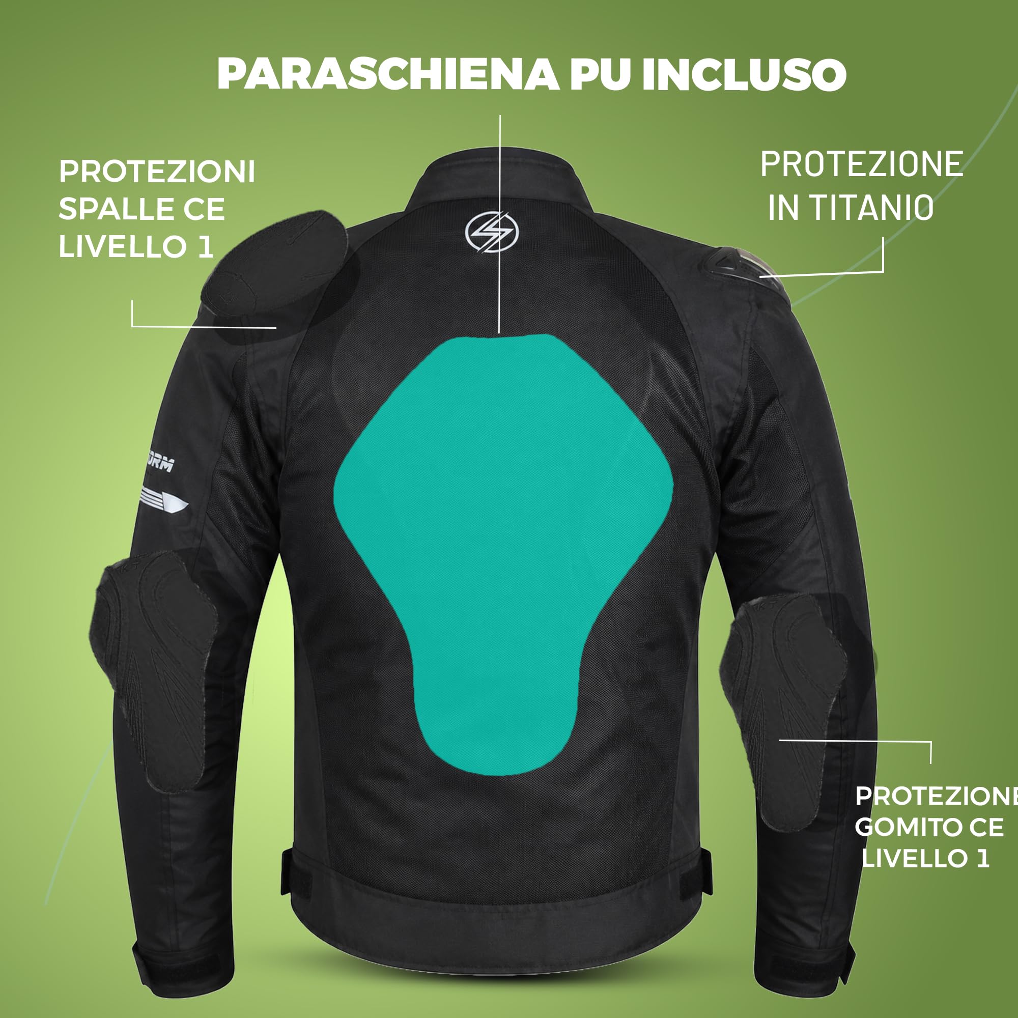 STORM Giacca Moto Estiva Uomo con Protezioni CE Omologate Giubbotto Moto Estivo in Rete Traspirante con Paraschiena, Protezioni Spalle e Gomiti Rimovibili