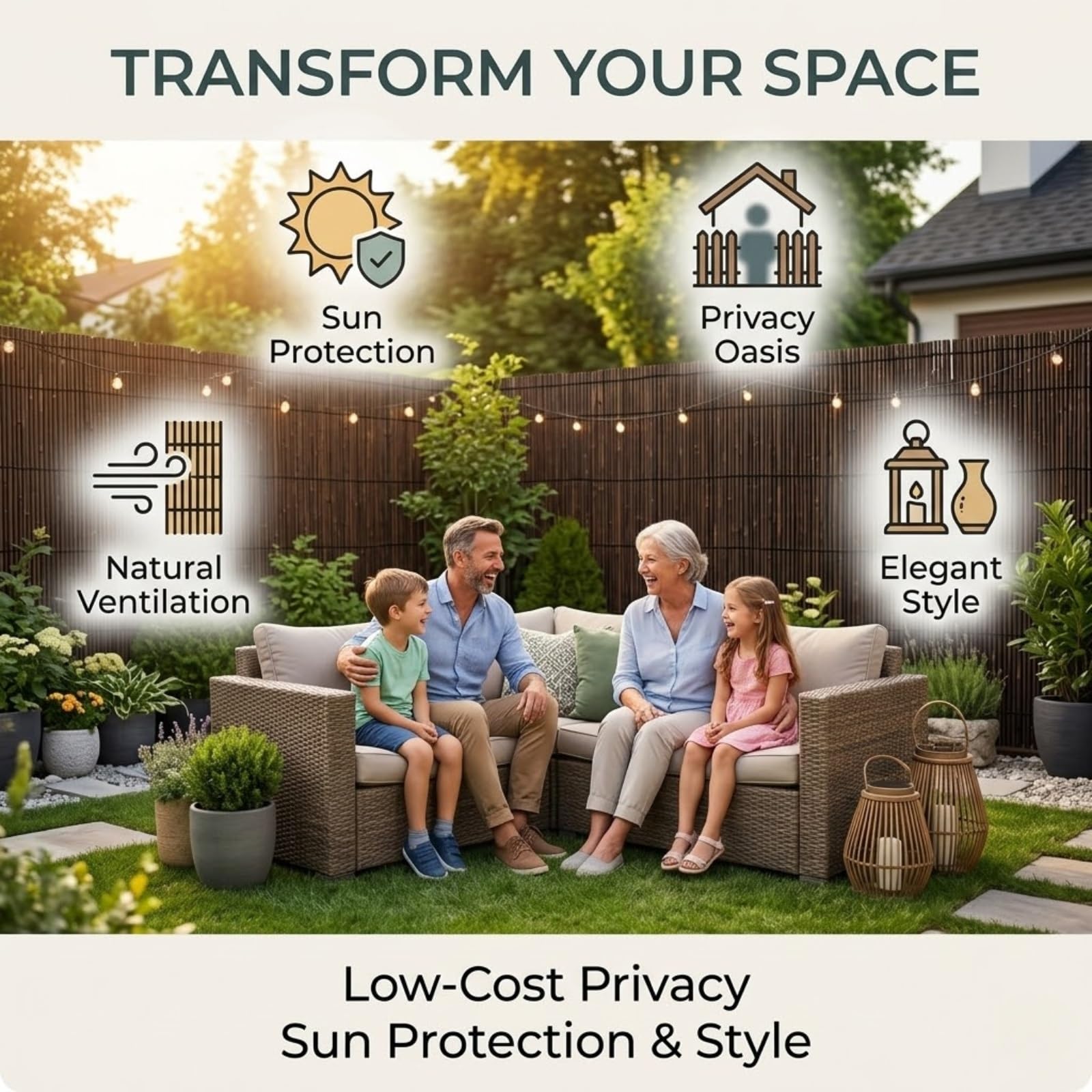 Canisse en Roseau Naturel Brise-Vue Jardin, Canisse en Roseau pour Balcon Terrasse et Clôture, Écran de Confidentialité Occultant, Pare-Soleil et Brise-Vent(Brun,61x762cm(2x25ft))