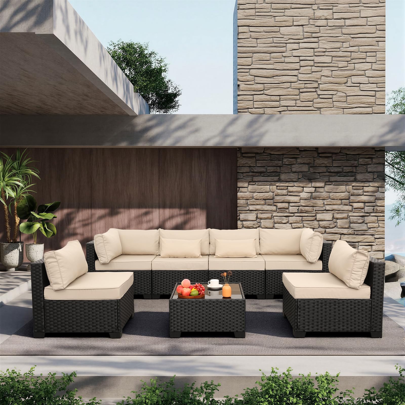 Lviden 7 Pieces Outdoor PE Wicker Furniture Set