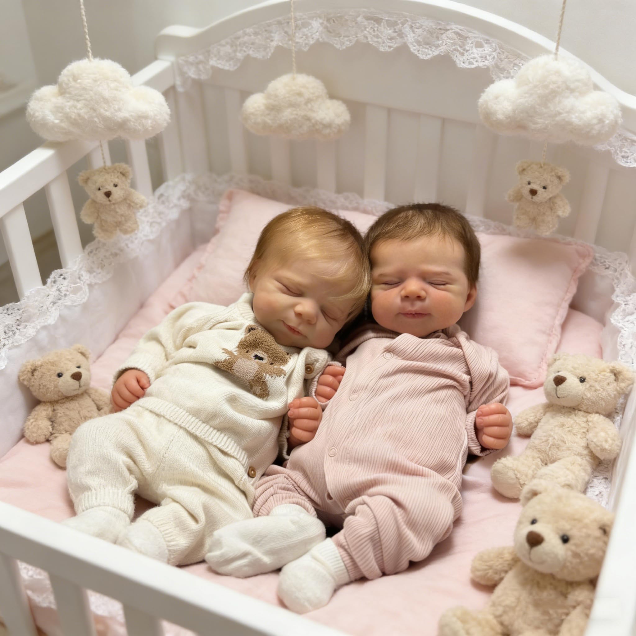 Reborn Babypuppen Silikon Ganzkörper Zwillinge Mädchen 18 Zoll Realistische Babypuppe Weiches Vinyl Lebensechte Neugeborene Babys Puppe, Real Life Silikon Babys Zwillinge Puppen für Kinder