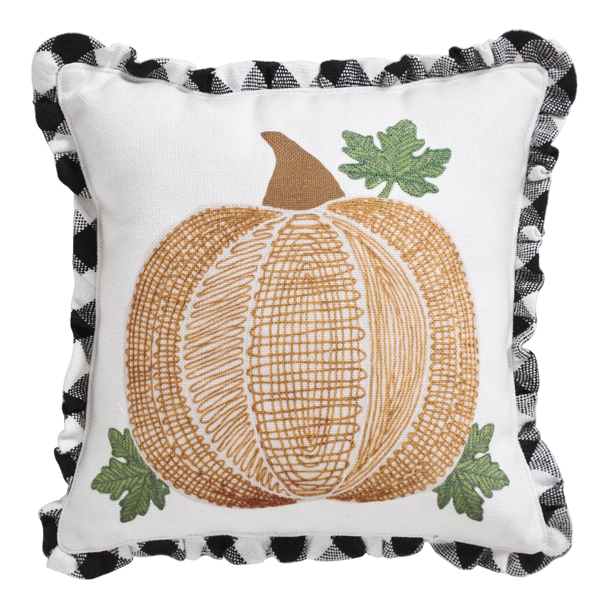 VHC BrandsAnnie Buffalo Black Check Pumpkin Pillow Gingham Ruffle Square Cover Autumn Fall 12 inches by 12 inches