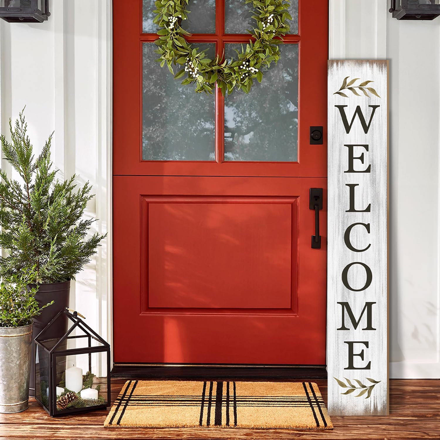 ウェルカムポーチサイン ホワイトレトロウェルカムサイン フロントポーチ用 素朴なホームデコレーション 屋外木製サイン パティオシーズ