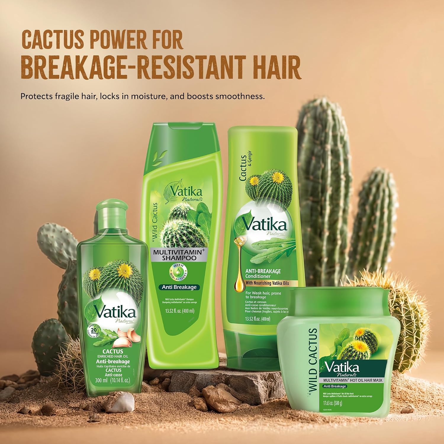 Vatika Naturals Cactus Hair Care Range – Cactus Shampoo, Oil, Conditioner & Mask for Stronger Hair, Reduced Breakage, Deep Hydration & Smooth, Healthy Shine Online