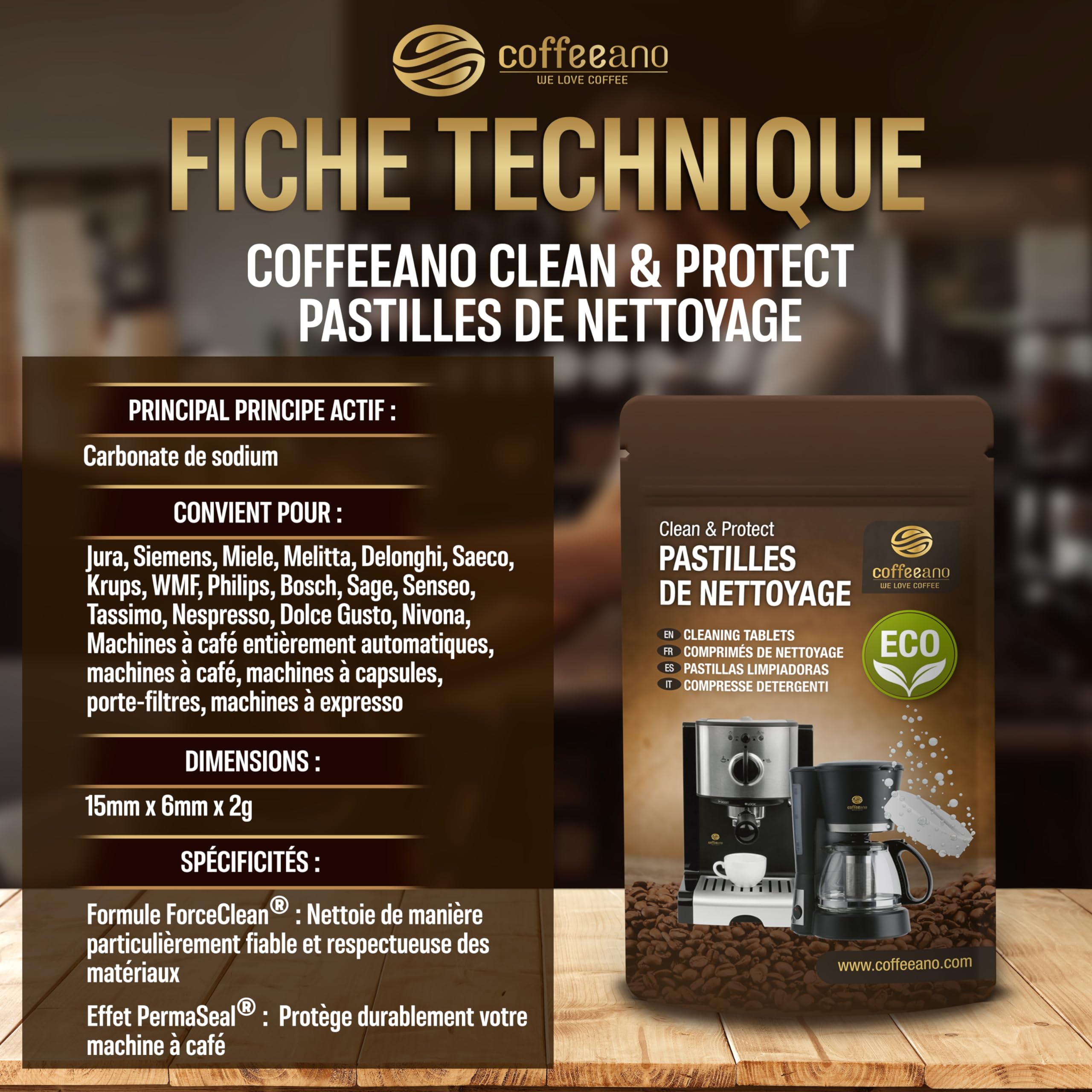 40 Pastilles de nettoyage pour Jura, Krups, Melitta, Delonghi, Siemens, Philips, Bosch, Tassimo, Nespresso, Sage, Senseo machines à café automatiques et cafetières - Coffeeano nettoyant
