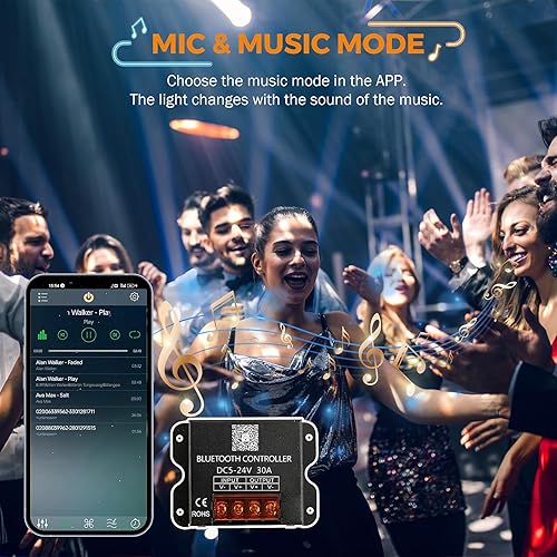 Miniatura 2 de BEAMNOVA Kit de luces comerciales blancas de 100 pies, aplicación Bluetooth o control remoto, transformador de fuente de alimentación DC 12V 400W,