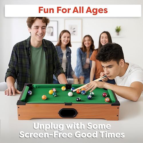 Miniatura 3 de Mini Pool Table - 20-Inch Portable Tabletop Billiards Game with Cue Balls, Sticks, Chalk, Brush, and Triangle Rack - Table Games by Hey Play