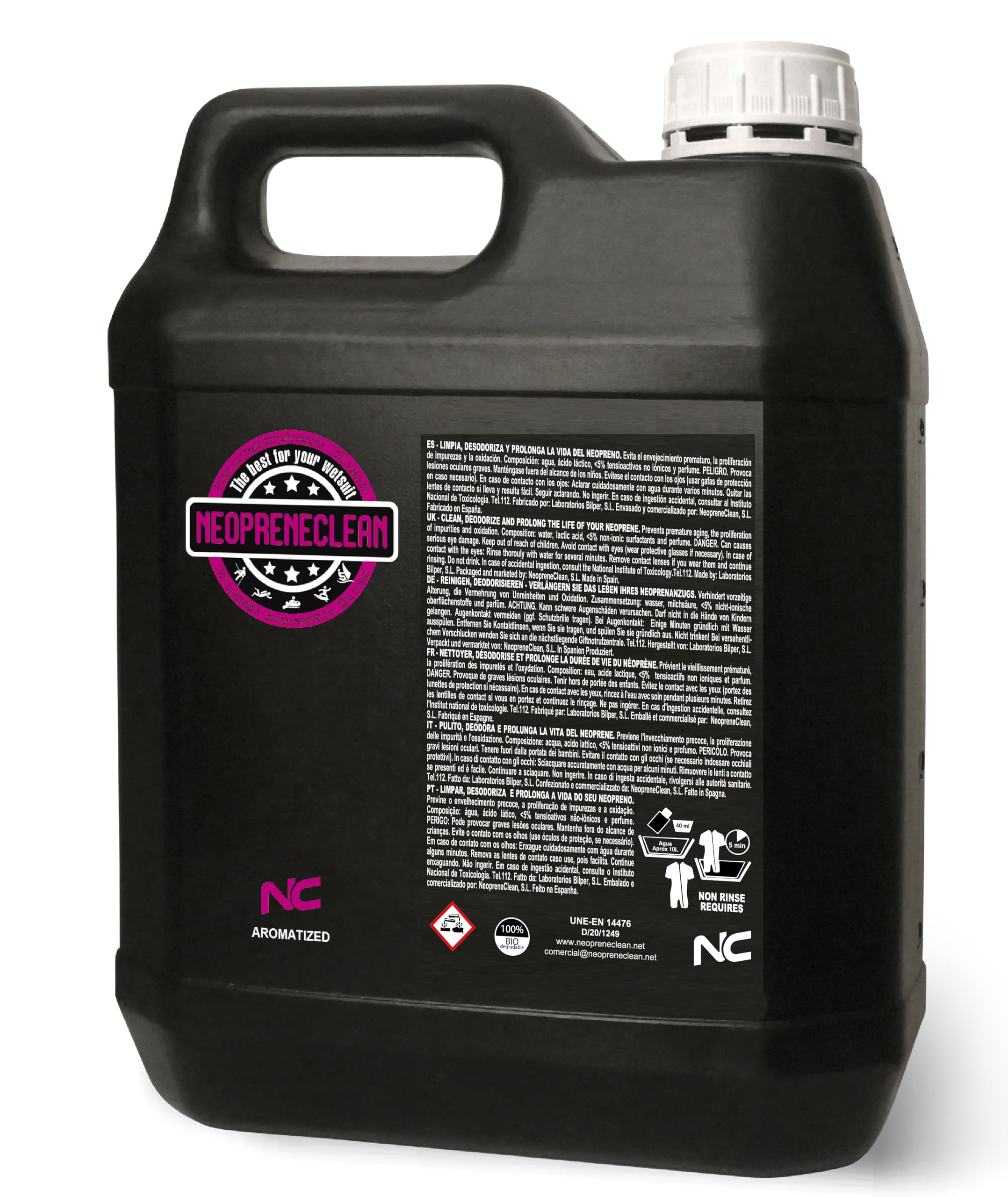 Neopreneclean. Jabón para limpiar neoprenos. Sin aclarado.100% biodegradable. Producto recomendado por la fesurfing. (5 l, Sandía)