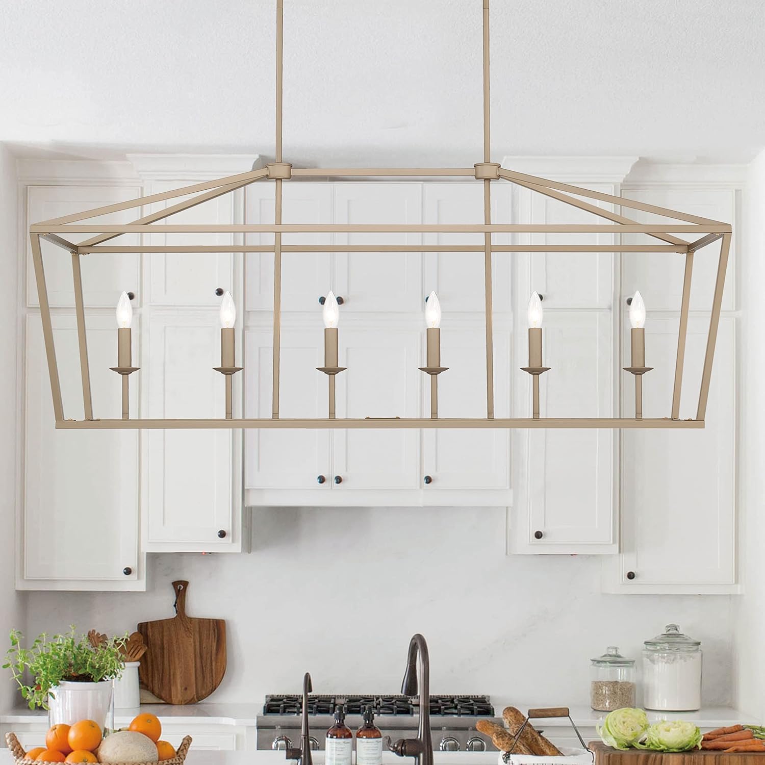 Vanity Art 6 Lights Kitchen Island Linear Pendant Chandelier | Modern Hanging Lighting Farmhouse Light Fixtures for Over Dining Table Kitchen Living Room (Brass Dust) 12036BD