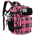 QT&QY 25L Military Tactical Backpacks For Women Survival Army Laser cut Molle Daypack small EDC Bug Out Bag Gym Rucksack With Dual Cup Holders medical Rucksack Rose Plaid