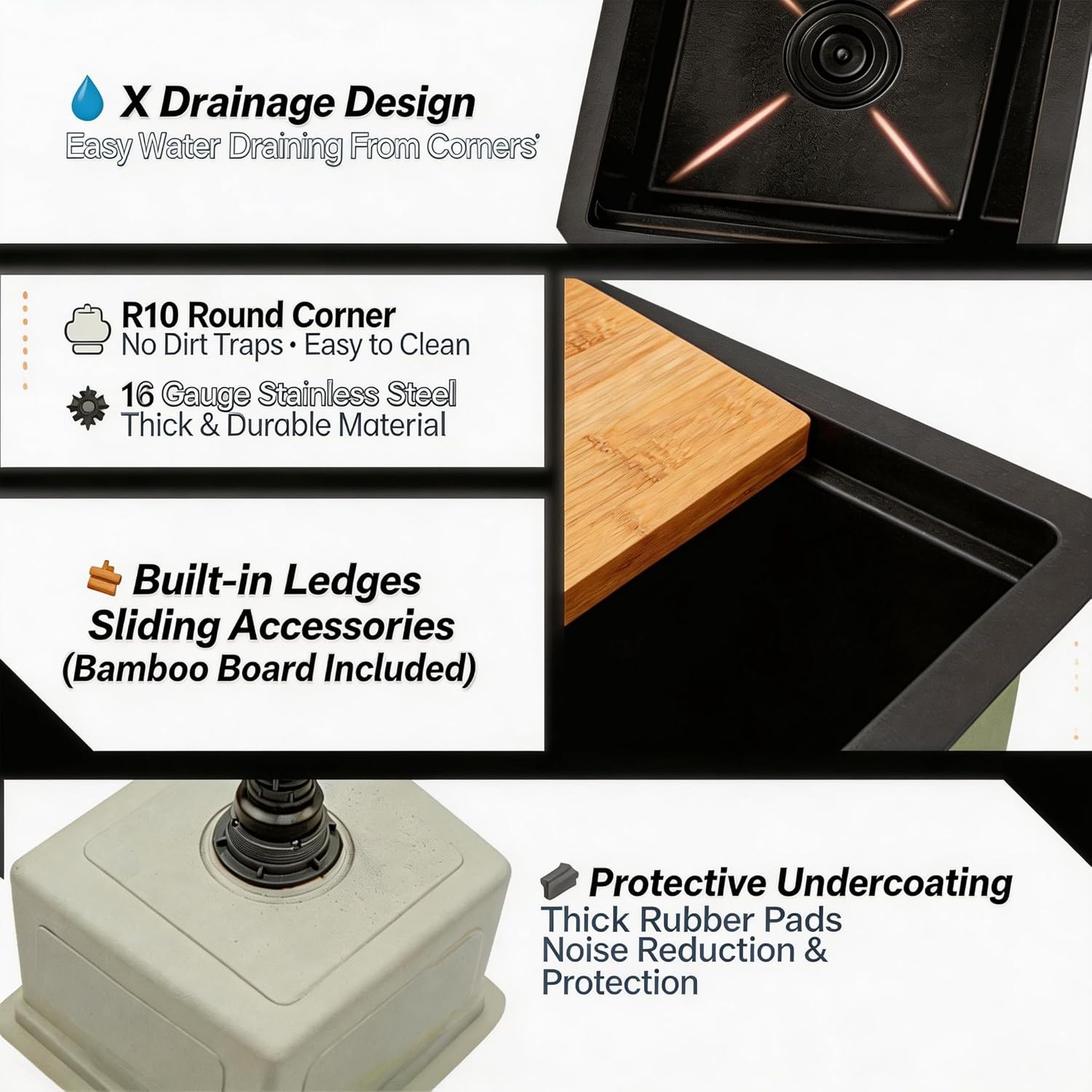 LQS Black Stainless Steel Undermount Bar Sink, 15" x 17" Small Wet Bar Sink and RV Kitchen Sink Workstation, 16 Gauge Stainless Steel Kitchen Sink with Abundant Accessories For RV, Outdoor, Coffee Bar