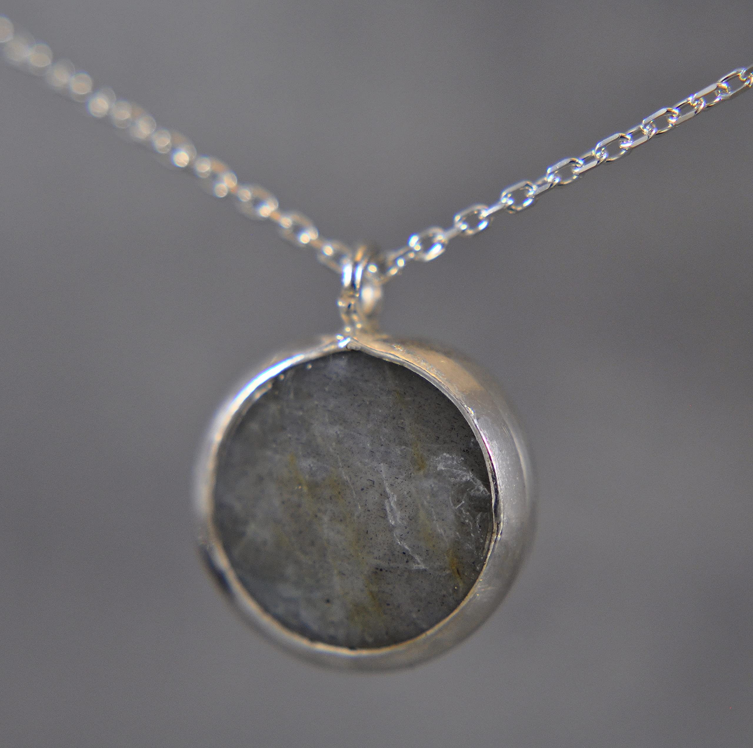 Labradorit - 925 Sterling Silber - Heilstein - Kette - Grau - Rund - Halskette mit Anhänger - Damen - Geburtstag - Silberkette - Geschenk für Sie - Schmuck - Handmade