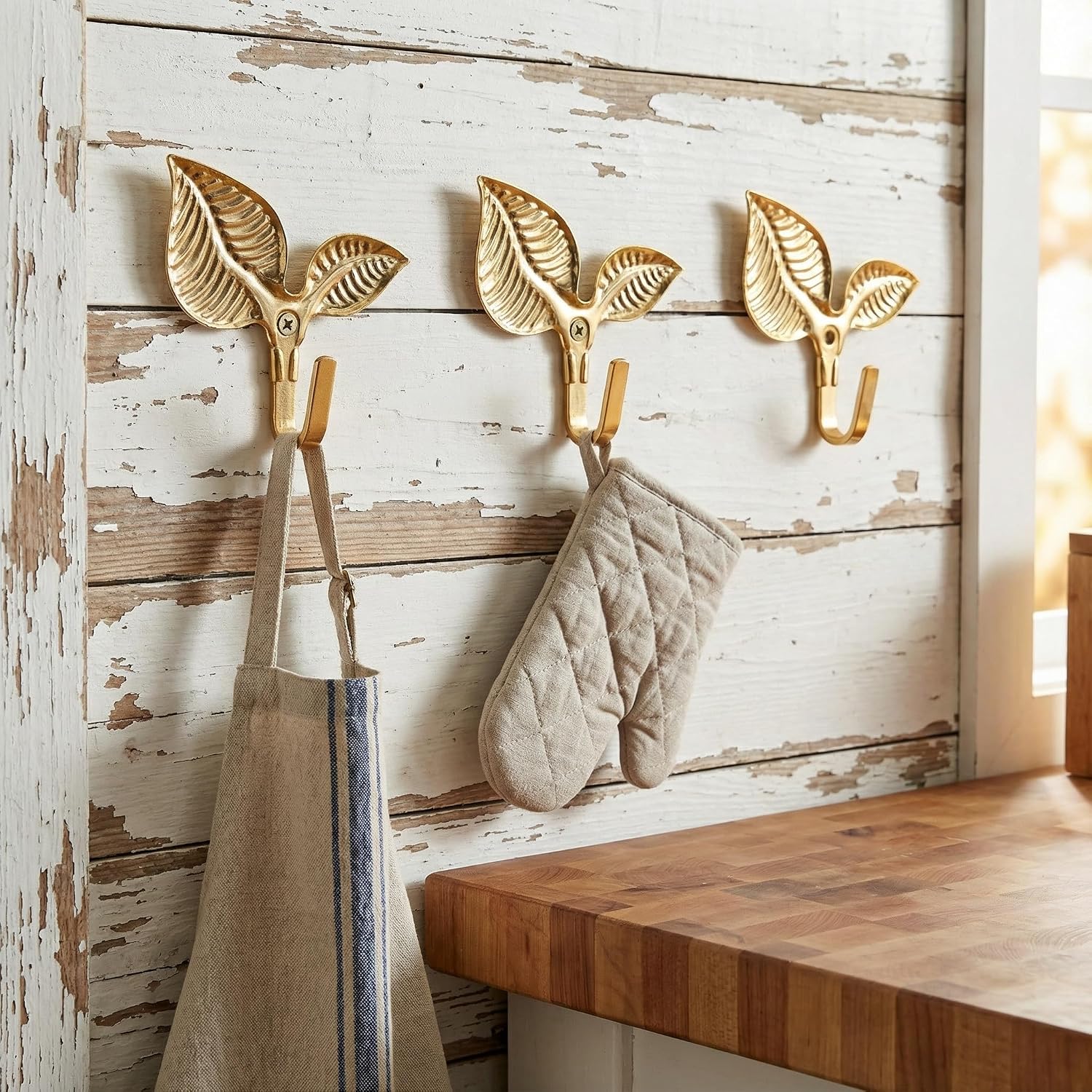 4Pcs Decorative Wall Hooks Rustic Iron Single Hook for Hanging Coats Towels Keys Bags Small Kitchen or Home Hooks Vintage Gold Screw-in Coat Rack Hooks(Gold)
