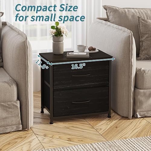 Miniatura 6 de LUMTOK Juego de 2 mesitas de noche con cajón, 2 cajones para dormitorio, mesita de noche pequeña y juegos de aparadores con 2 cajones de tela, mesa