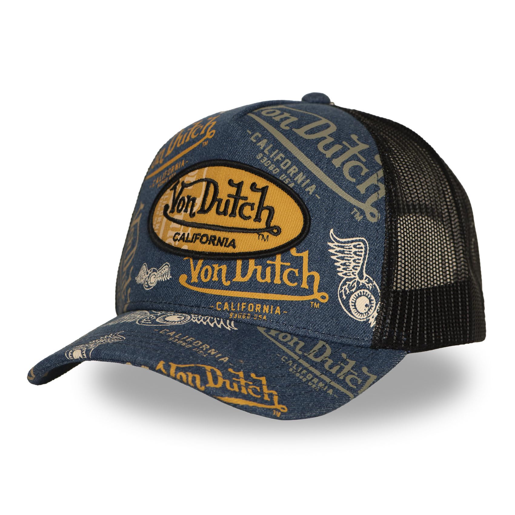 Von Dutch Casual Baseball Cap California Design Breathable Mesh Blue Yellow Trucker Style