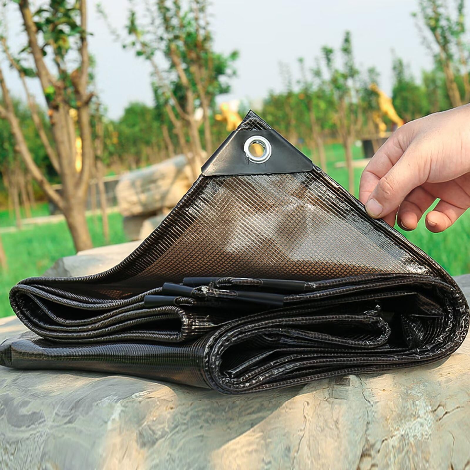Ahwekr Black Heavy-Duty Waterproof Mesh Clear Tarpaulin, Reinforced Transparent Tarp Cover With Rubber Strengthened Corners, Groundsheet （1.5M X 2.5M，Black）