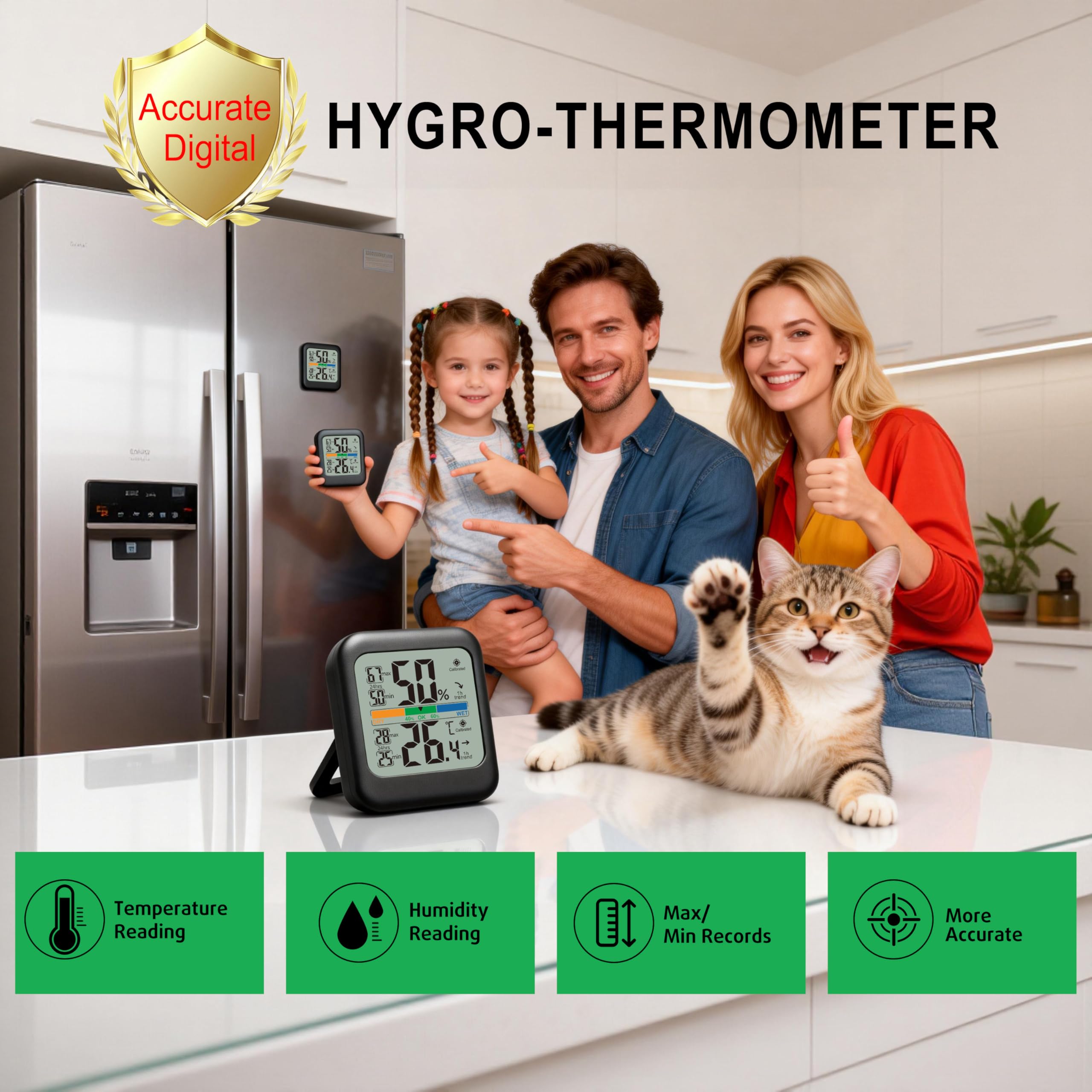 G.CATACC Raumthermometer, Digitales Hygrometer mit Max/Min-Aufzeichnung, Temperatur- und Luftfeuchtigkeitsmonitor Für Zuhause, Kinderzimmer, Gewächshaus, Reptilien - Batterie Inklusive