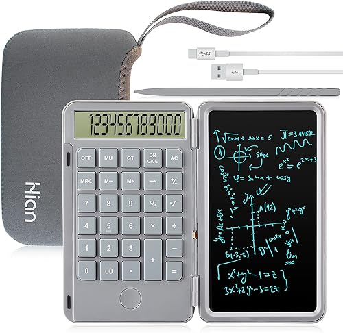 Miniatura 7 de Hion Calculadoras, calculadora de escritorio de oficina de bolsillo recargable de 12 dígitos con tableta de cableado borrable, calculadoras de