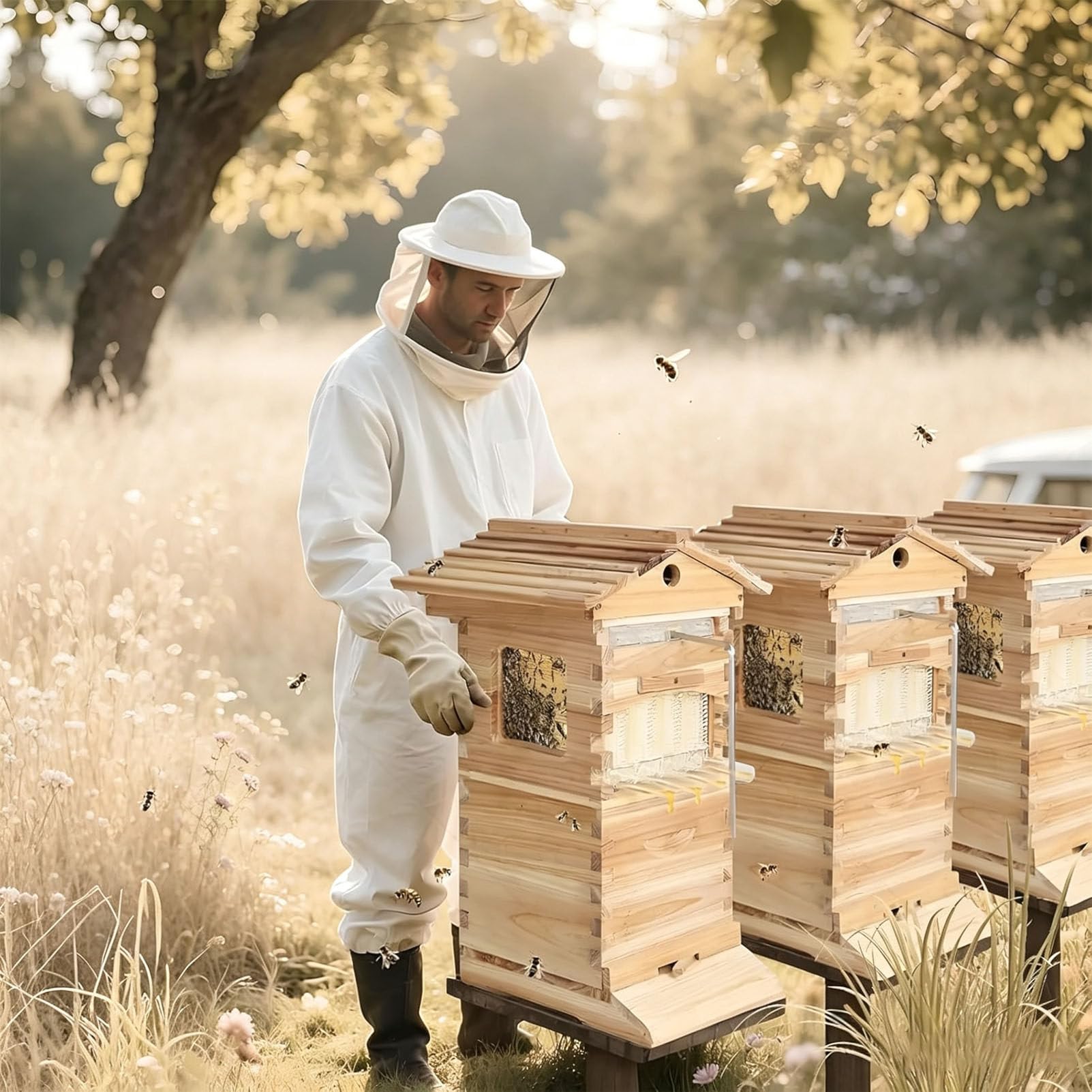 Kit di avviamento per arnia, arnia in Legno con telaini scorrevoli Automatici, arnia Completa per Apicoltura, per Apicoltura, impollinatori da Giardino