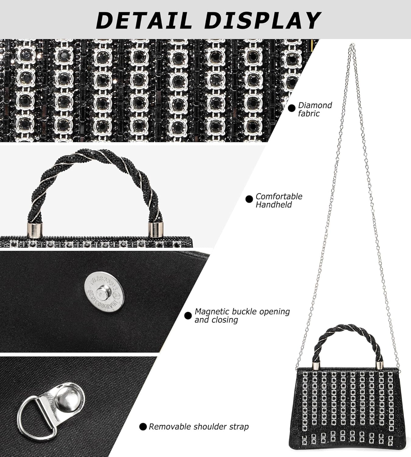 Rhinestones Clutch Purse for Women Sparkly Shoulder Bag and Handbags for Wedding Party Evening Crossbody Bag - Image 6