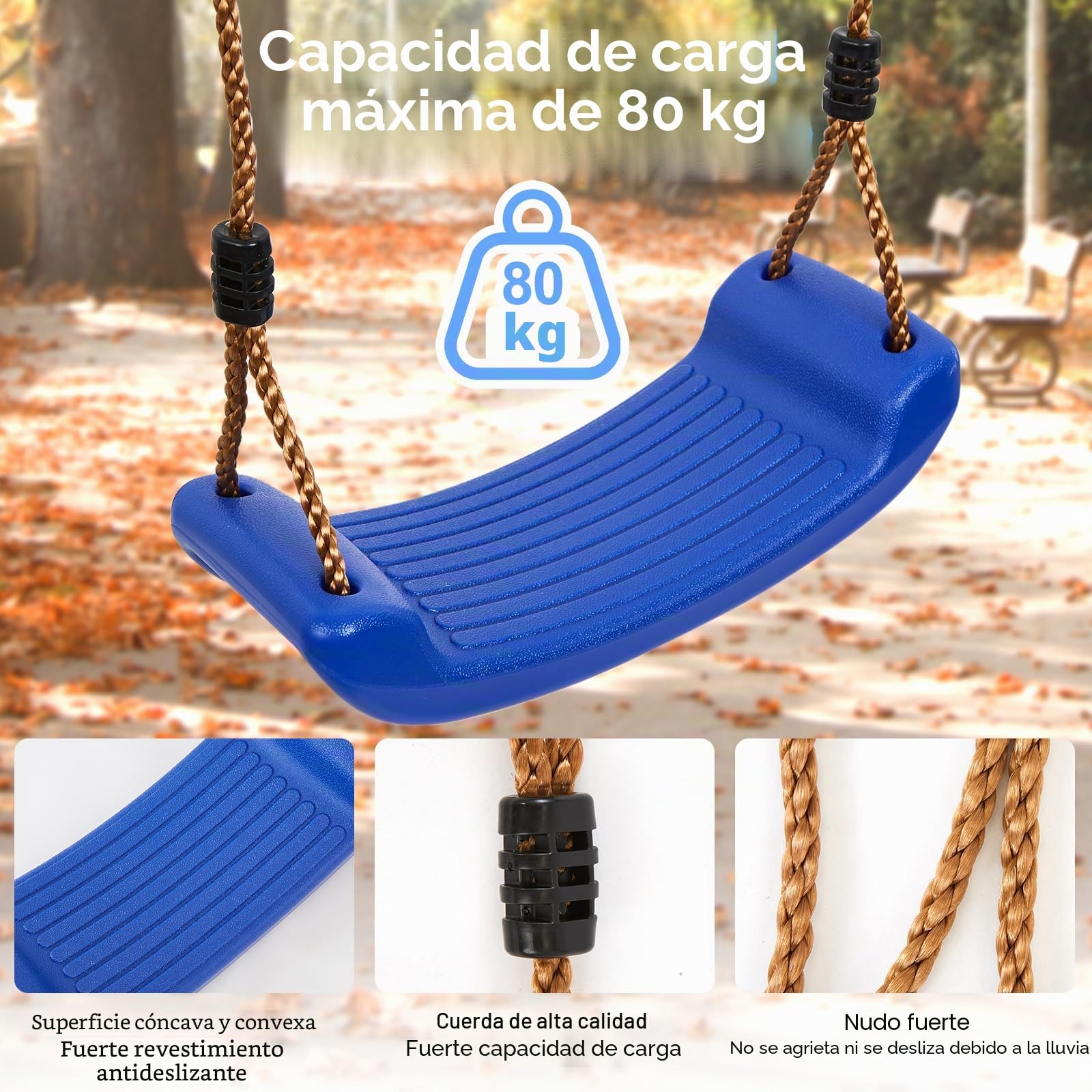 Vdealen Columpio de Exterior, Columpio Infantil Regulable en Altura para el jardín, Accesorios con 2 Correas de Hamaca y 2 mosquetones para Zonas de Juego Infantiles al Aire Libre.