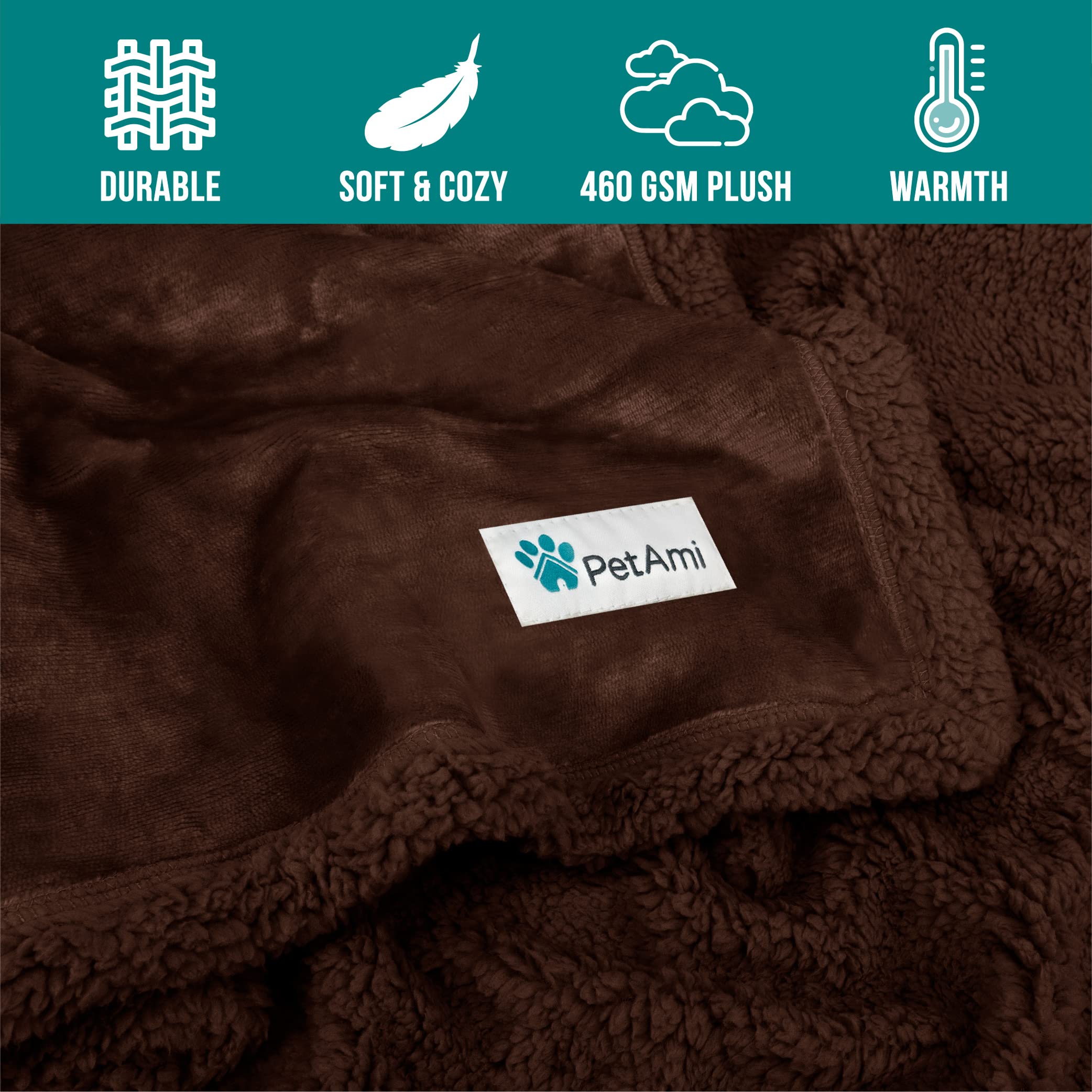 PetAmi Manta para Perro, Manta Sherpa para Perro, Manta de Felpa, Reversible, cálida para Mascotas, para Cama de Perro, sofá, Coche (Sherpa marrón/marrón, 60 x 80 Pulgadas)