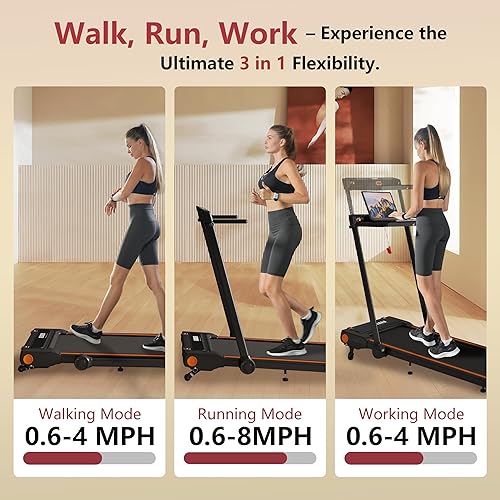 Miniatura 4 de Treadmill with Incline, 3 in 1 Under Desk Treadmill Walking Pad with Removable Desk Workstation 3.5HP Foldable Compact Walking Treadmills for Home