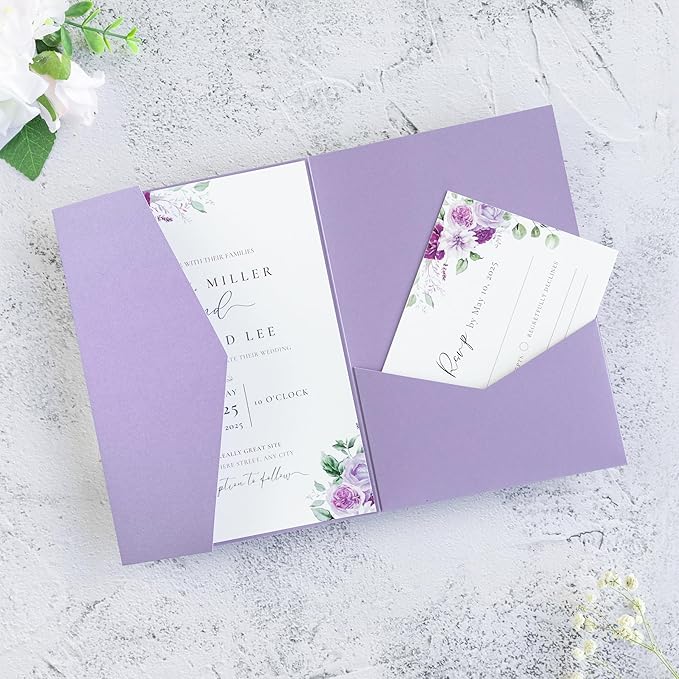 Liagile 20PCS Black Laser Cut Wedding Invitations Pockets, Tri-fold 5x7