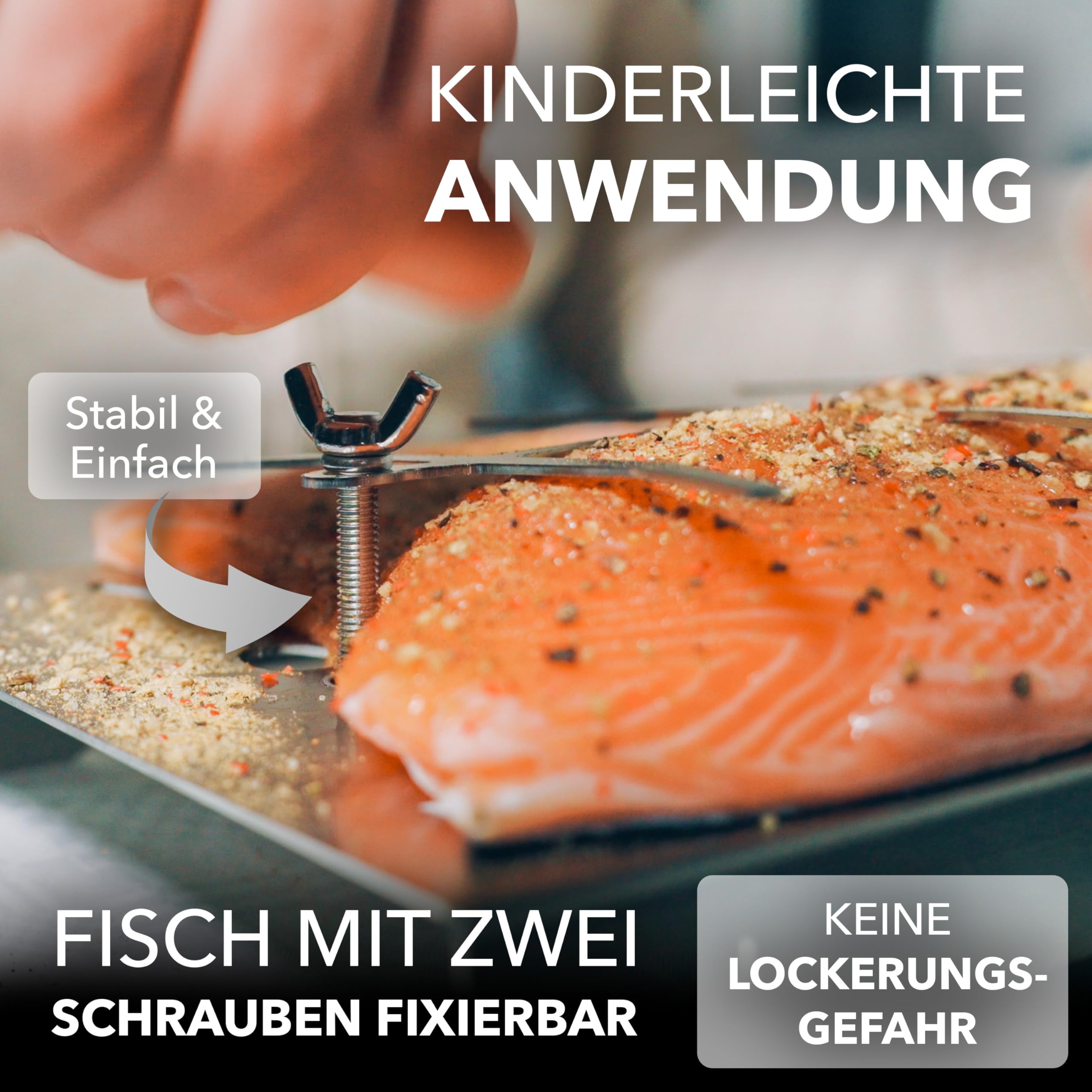 Flammlachsbrett – Flammlachsbretter mit Halterung – Feuerfest aus Edelstahl geeignet für Feuerschalen und Kugelgrill – Made in Germany