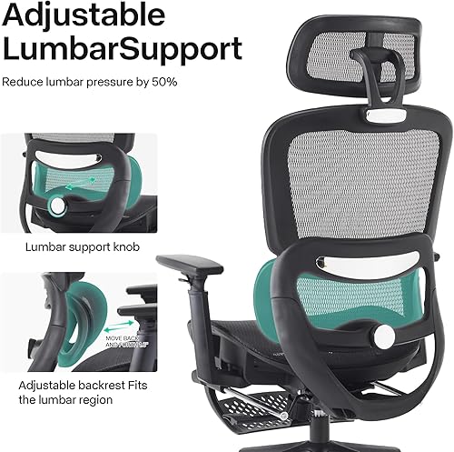 Miniatura 5 de Silla de oficina ergonómica, silla de juegos de respaldo alto con reposapiés, silla de escritorio de oficina en casa grande y alta, silla de