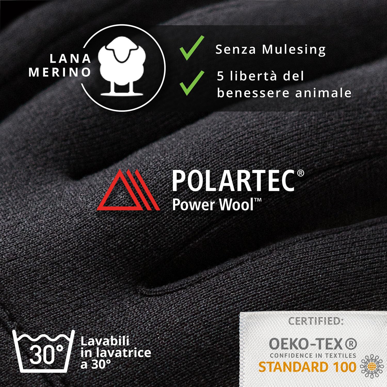 THE HEAT COMPANY - Merino Liner Pro - Guanti Interni Morbidi in Lana Merino - Qualità Premium - Touchscreen per Donne e Uomini - Sportivi - Nero