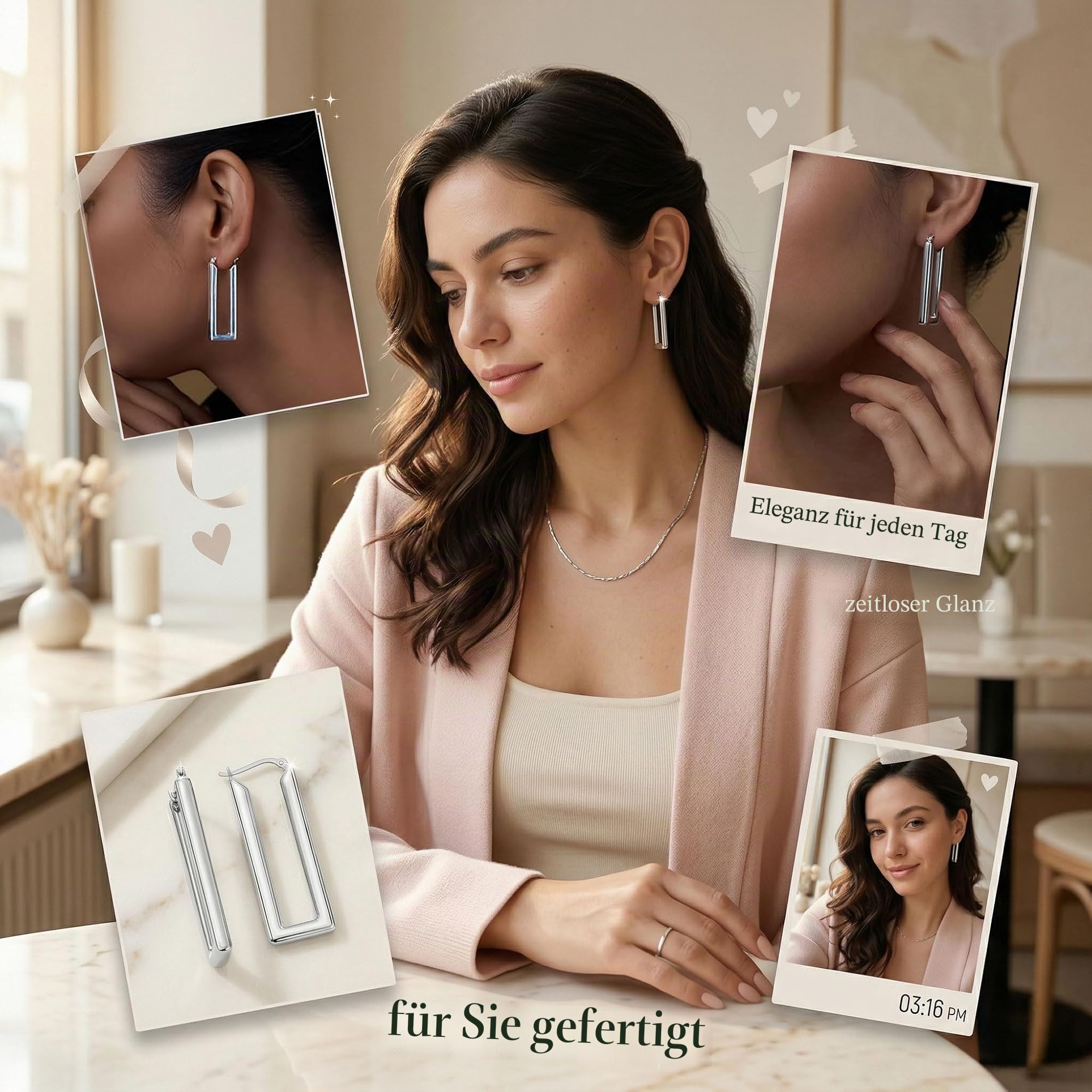 LeCalla 925 Sterling Silber Chunky Hoop Ohrringe für Frauen | Große Rechteck geformt Ohrring Hoops | Handmade Classic Oval texturiert Click-Top Big Creolen Earring für Frauen Geschenke