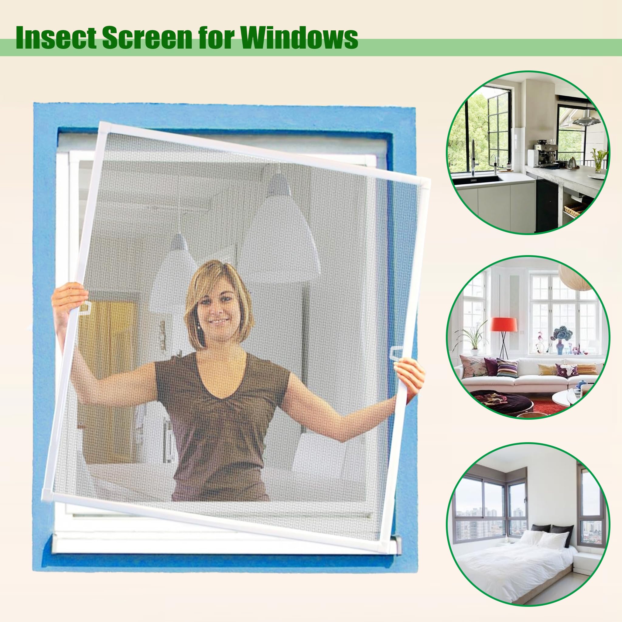 Mosquitera para ventana, mosquitera con mosquitera y marco de aluminio, 100 x 120 cm, sin agujeros ni tornillos, protección contra insectos, rejilla para ventanas (color blanco)