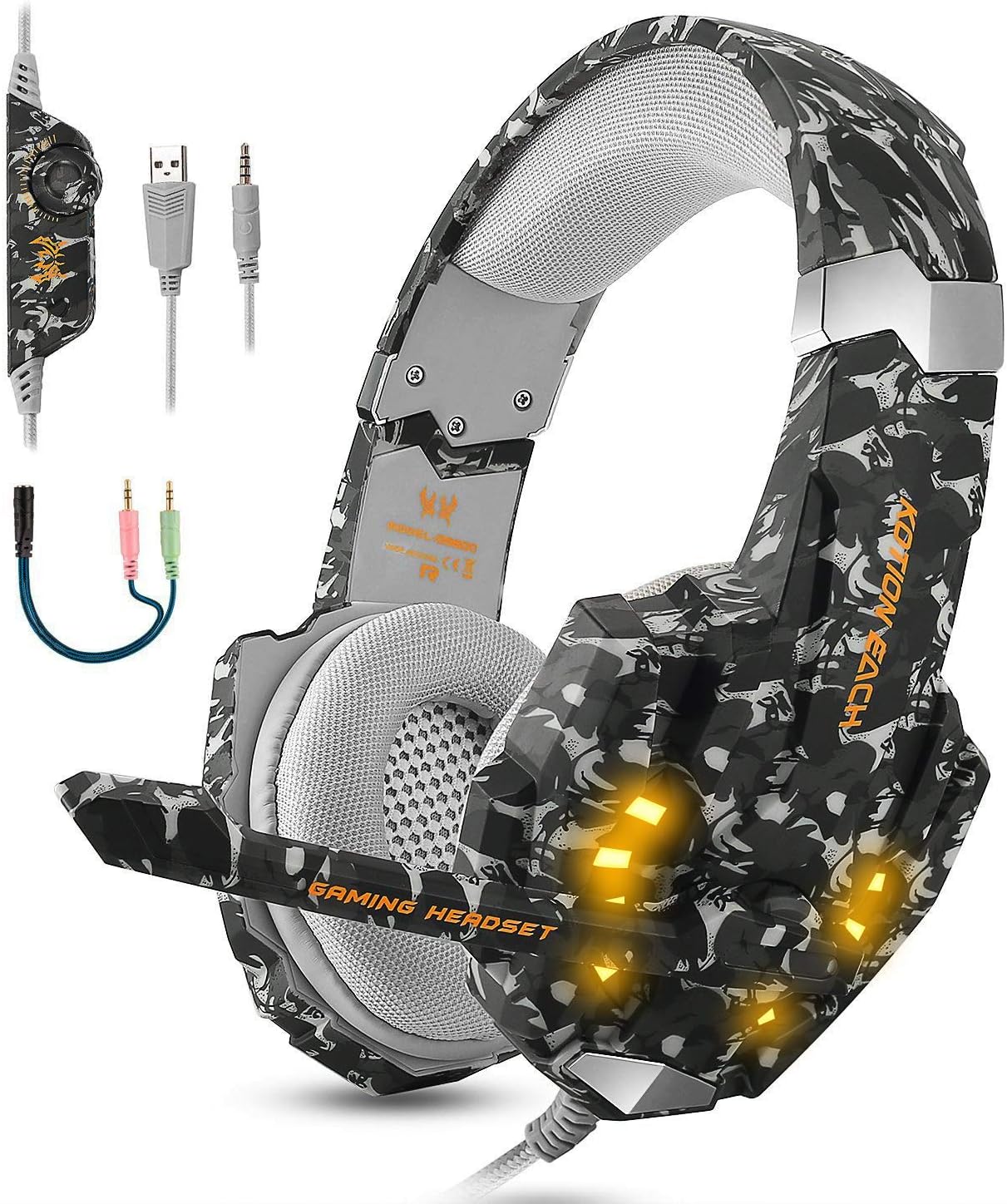 Gaming Headset, EasySMX Over Ear Stereo Gaming Headphone with Mic and Volume Control, Y Splitter Cable, for PC/MAC/New Xbox One Slim / PS4 /PS5/ Smartphone/Nintendo Switch, Dynamic LED Light