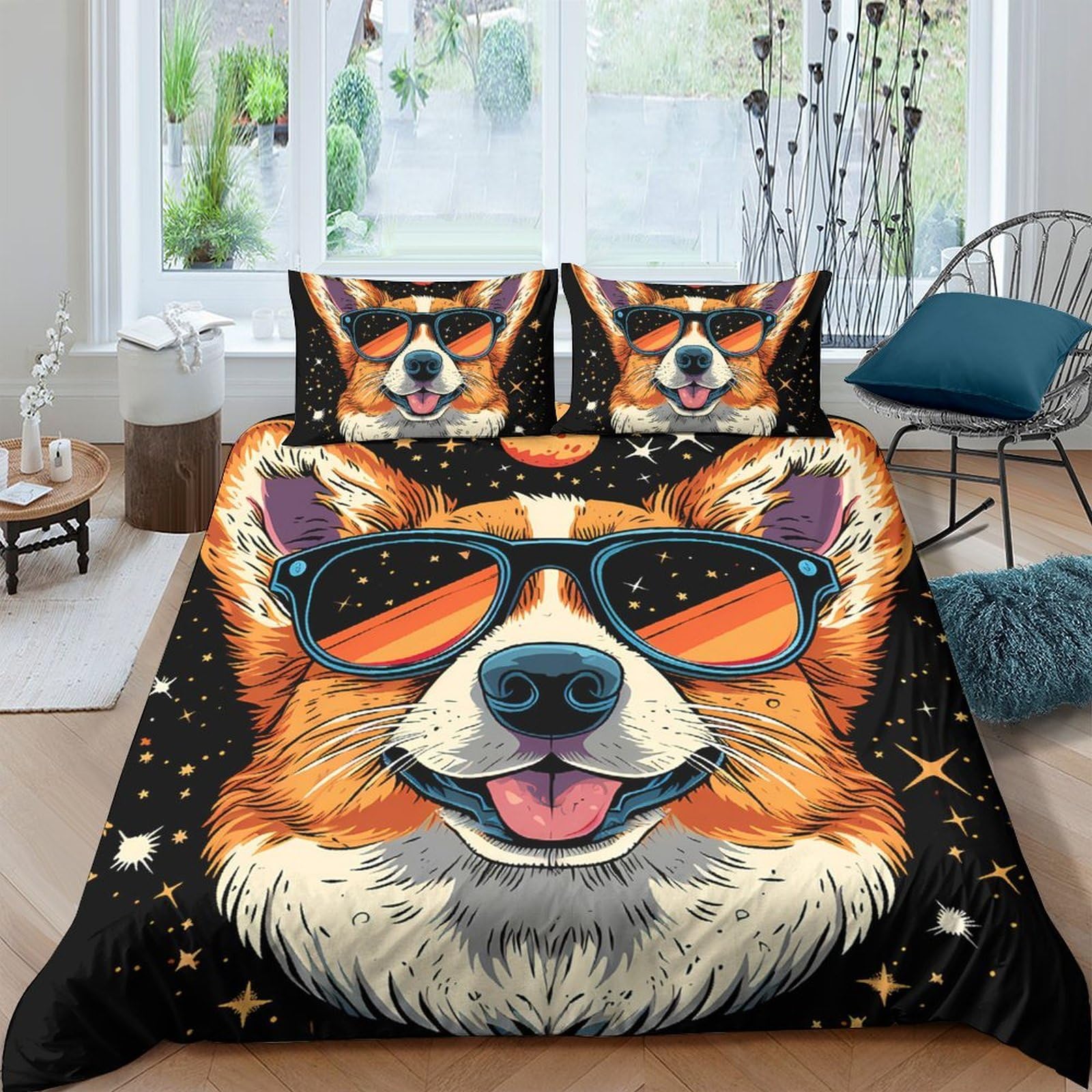 Ctjqhvkz Style-7 3D Printed Corgi Sunglasses Fitted Sheet Microfiber Soft Anti-Slip Bed Sheet Dog Art Decor For Bedroom Guest Room Single（135X200cm）
