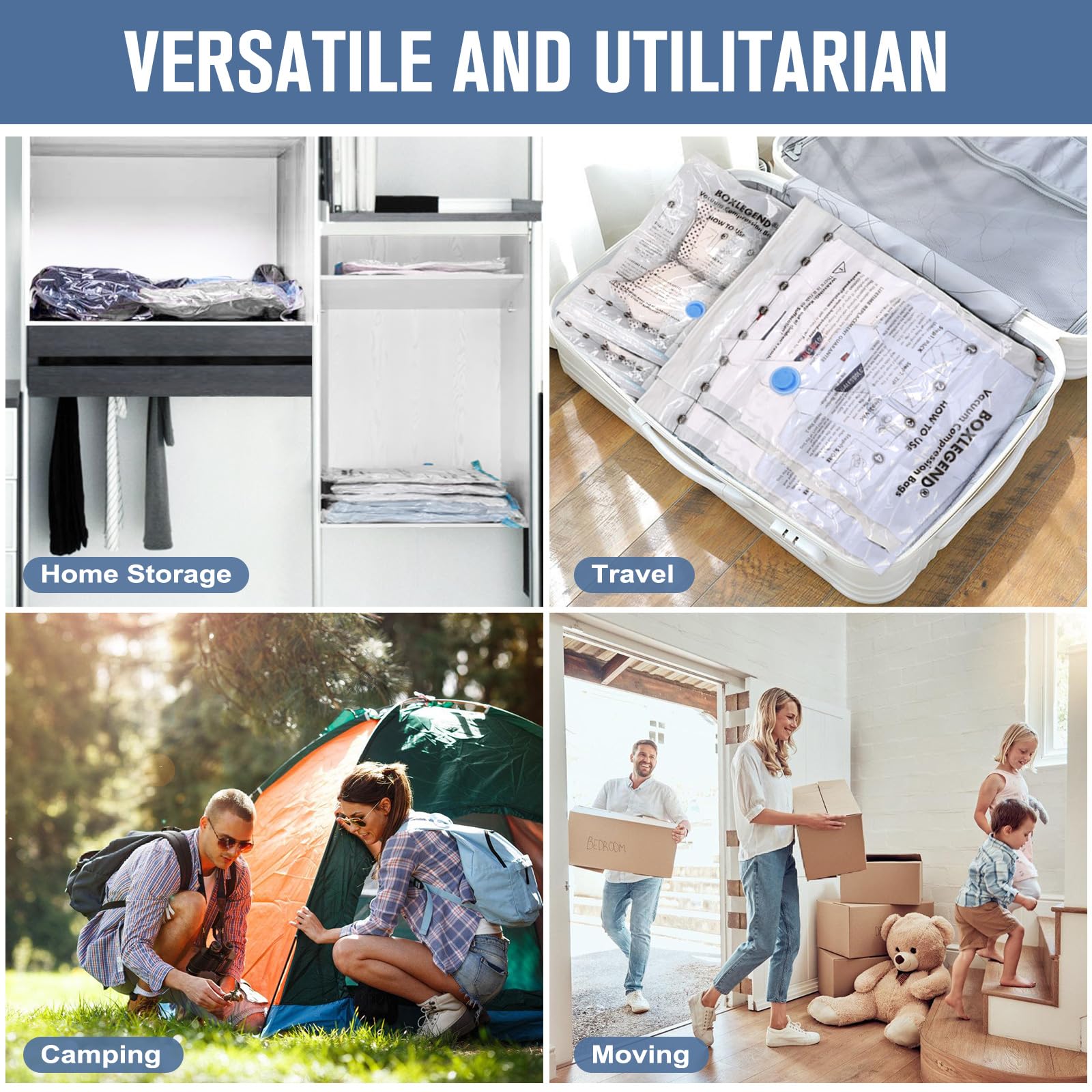 BoxLegend Vakuumbeutel 6 Stück, 6M*70x50cm,Vakuum Aufbewahrungsbeutel Reise Vakuum Wiederverwendbar Kleiderbeutel für Kleidung Bettdecken Bettwasche Kissen Wolldecken - 5