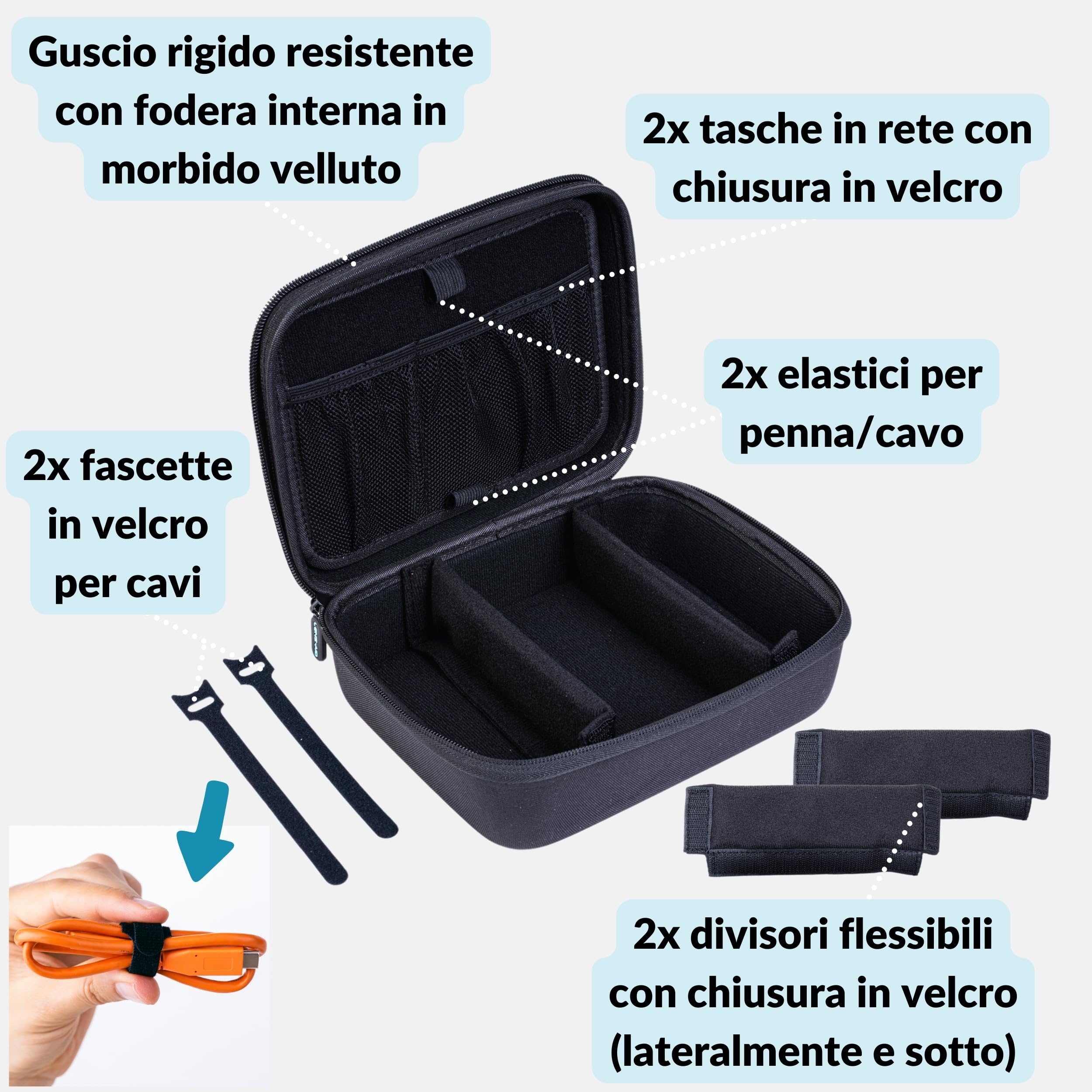 LENS-AID Custodia Rigida Organizer per Accessori Tecnici – Hard Case Protettivo per Cavi USB, Batterie, Hard Disk, Powerbank e Adattatori, Ideale per Viaggi
