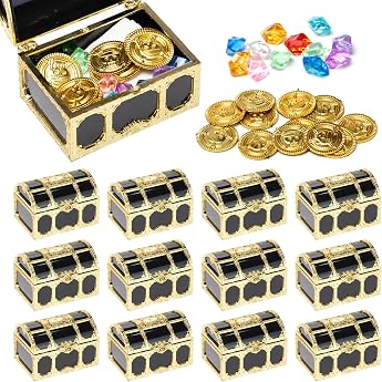 Mini Pirate Treasure Chest 12 Gemstones and 12 Gold Coins Pack