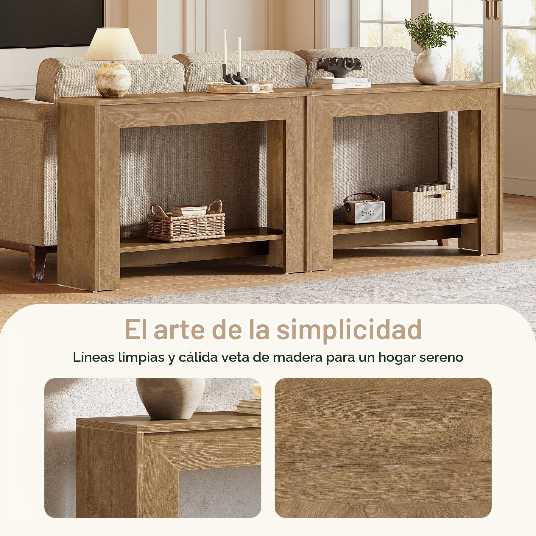 Tribesigns Mesa consola estrecha de 105 cm con espacio de almacenamiento abierto de 2 niveles, mesa de sofá detrás del sofá, mesa de consola rústica para salón, pasillo, vestíbulo, nogal claro