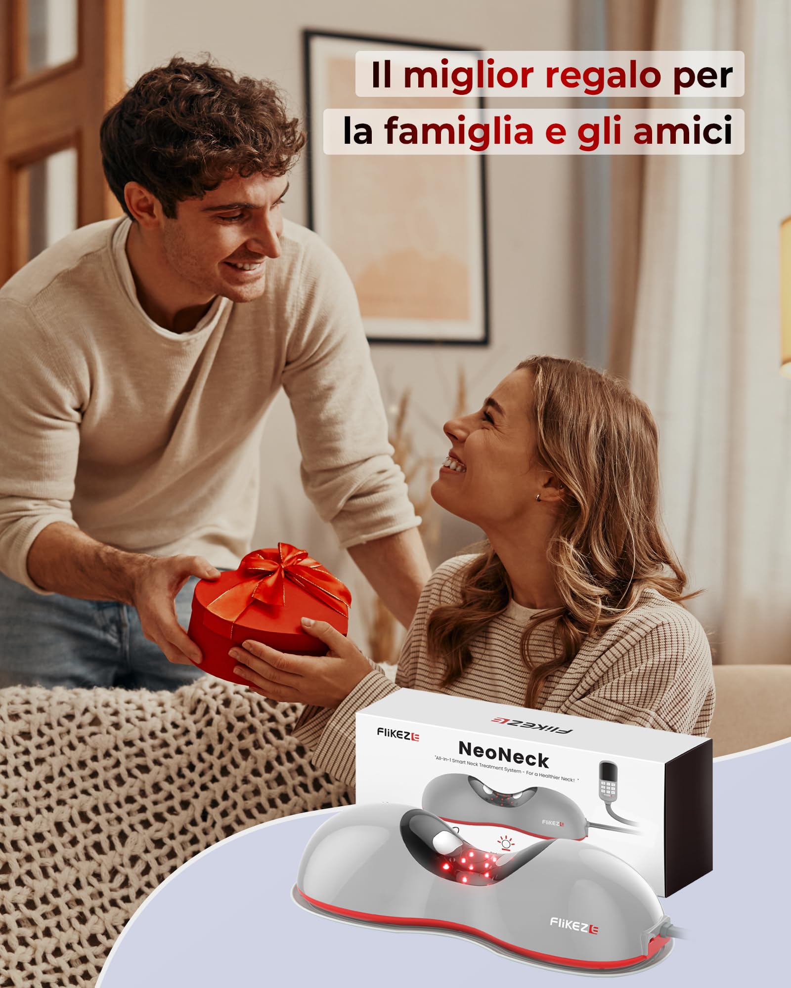 Flikeze Raddrizzatore per il collo riscaldato con terapia a luce rossa, dispositivo di trazione wireless per alleviare dolori al collo e rilassamento delle spalle, massaggiatore per il collo per casa